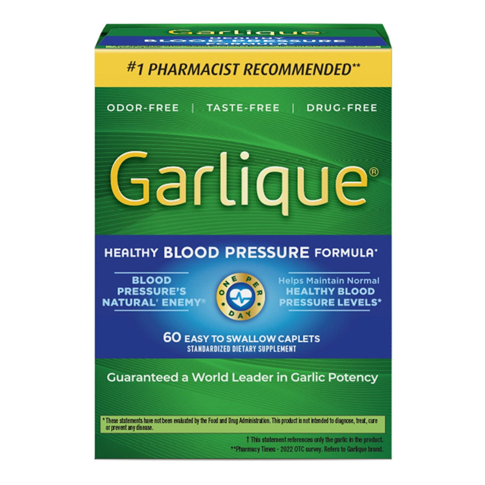 Garlique Healthy Blood Pressure Supplement, Odor Free Garlic 1800 mcg Allicin, 60 Ct